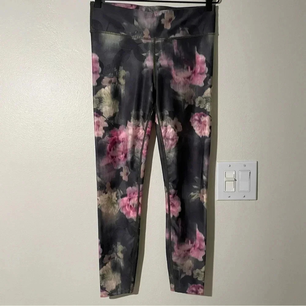 Joy Lab Floral Roses 7/8 Length Athetic Athleisure Green Pink Fall Womens Medium